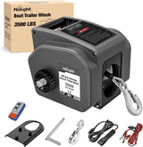 Boat Trailer Winch 3500 lbs Portable Electric Boat Winches 12 V DC Marine Winch with Steel Cable Remote Control & Hand Crank Power-in Freewheel Operat Waterproof Winch for Boat Trailer, Gray