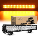 LED Light Bar 20 Inch 126W Spot Flood Combo Amber Beam Off Road Lamp Fishing Hunting Emergency Deck Work Lighting for Trucks UTV Pick-up Van Boat Tractor