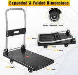 Foldable Platform Cart 220 lbs Push Dolly with 3 Inch PU Wheels PP Deck Flatbed Cart for Home Garage Office Use Black