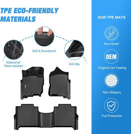 TPE Floor Mats for Nissan Titan 2017-2021 / TitanXD Crew Cab 2016 2017 2018 2019 2020 All Weather Custom Fit Heavy Duty Floor Liners