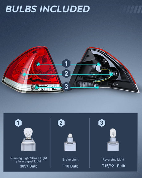 Taillight Assembly Compatible with 2006 2007 2008 2009 2010 2011 2012 2013 Chevy Impala 2014 2015 2016 Chevrolet Impala Limited Rear Tail Light Left Drive Side