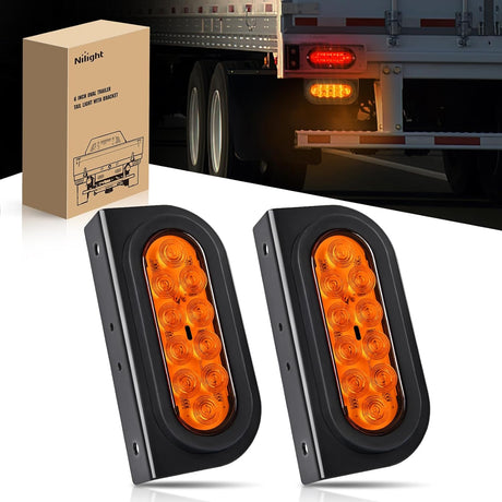 6 Inch Oval Amber Tail Lights flush Mount Grommets Plugs w/Mounting Brackets (Pair) Nilight