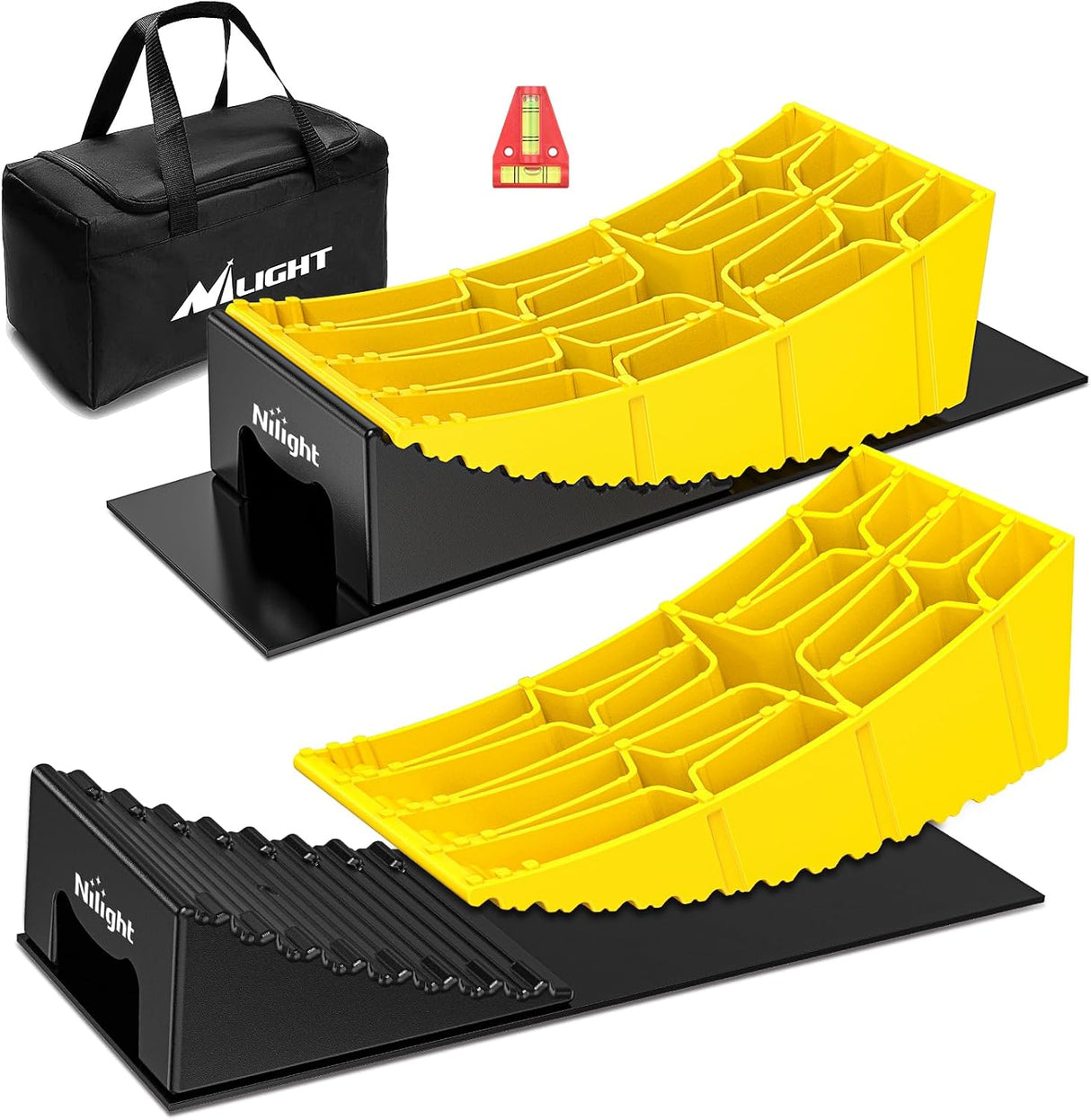 RV Levelers 2 Pack, Curved Camper Leveler with Chocks, Up to 35,000lbs | 1/2 Inch–4 Inch Leveling, Campers / Trailers / Motorhomes, Portable, Helping make RV leveling faster and easier