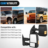 Towing Mirrors Turn Signal Puddle Lights Power Heated Adjustable Glass Manual Telescoping Folding Compatible With 2008-2016 Ford F250 F350 F450 F550 Super Duty