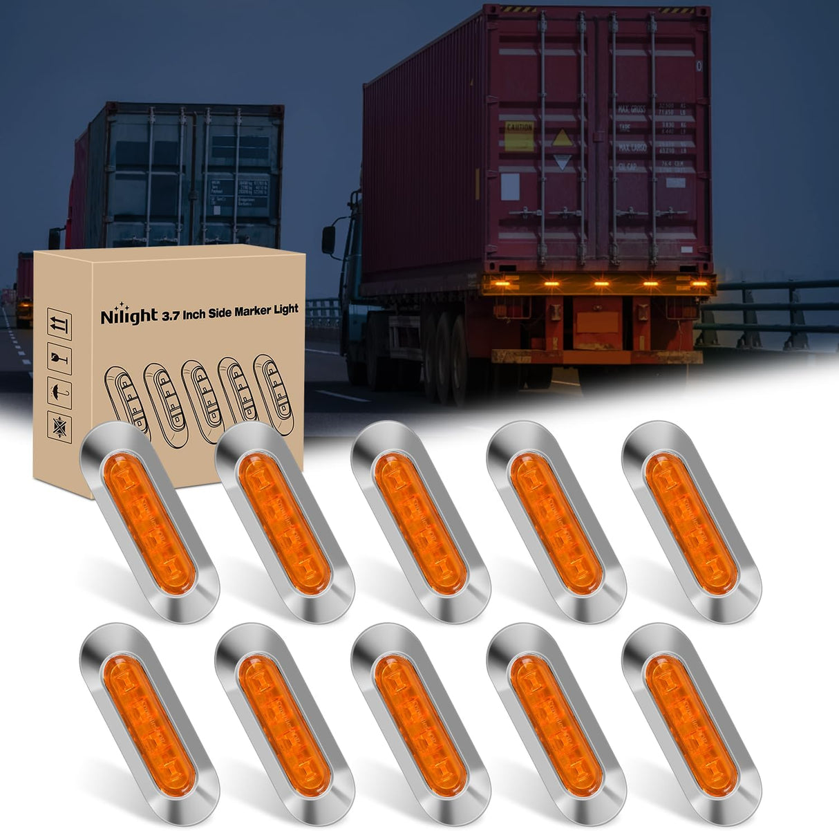 10PCS Amber Oval Side Marker Lights 4 LED 3.7 Inch Clearance Lamp IP68 Waterproof DC 12-24V with Chrome Bezel Universal for Car Auto Truck Bus Trailer Boat Deck