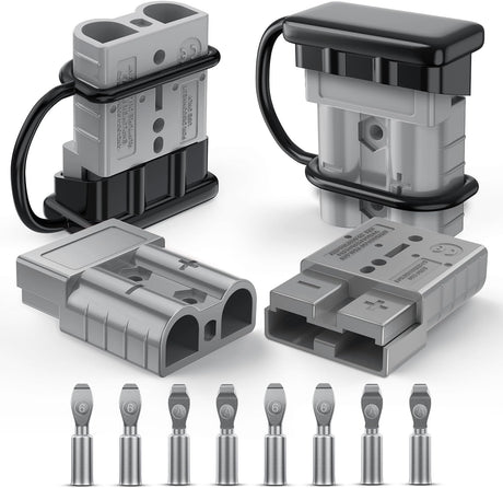 Anderson Connector 50AMP 6AWG Anderson Plug 12V-36V Battery Quick Connect/Disconnect Wire Harness Plugs Connectors Kit for 6 Gauge Cables Car Marine ATV Trailer Towing Winch Motor, 4 Pack Grey