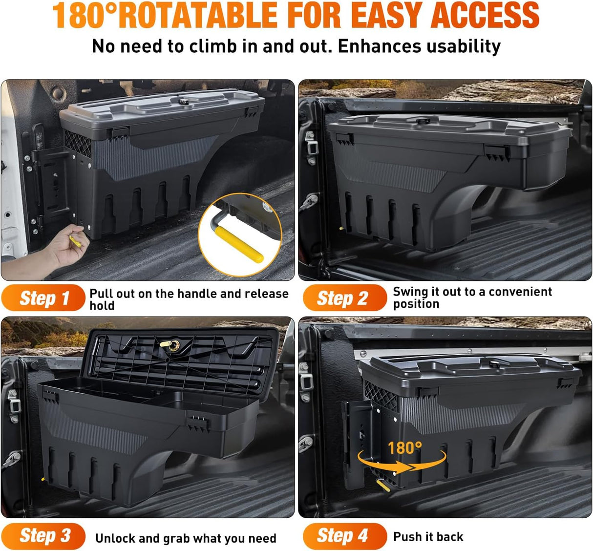 Truck Bed Tool Box Left Drivers Side Truck Tool Box Fit for Dodge Ram 1500 2500 3500 2002-2018 ABS Swing Case Truck Bed Storage Box w Lockable Lid Waterproof Wheel Well Toolbox, without Rambox