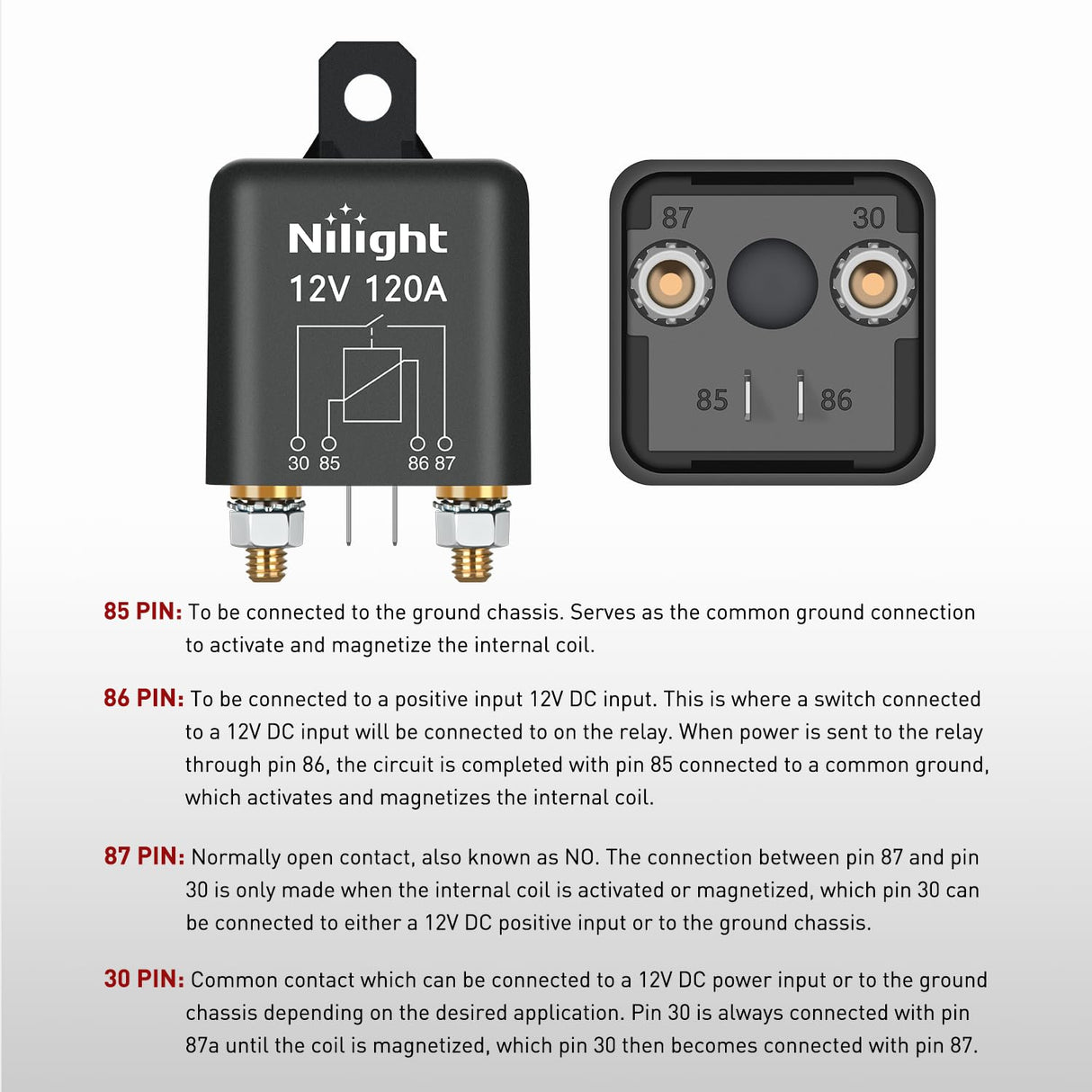 2PC 120A Starter Relay 4 Pin Split Relays Switch 12V Continuous SPST High Current 4 Terminal Car Starter Control w/Copper Wire Lugs for Automotive Car Truck Camper