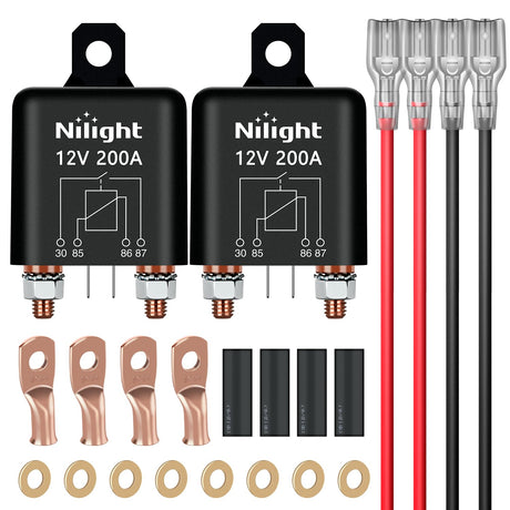 2PC 200A Starter Relay 4 Pin Split Relays Switch 12V Continuous SPST High Current 4 Terminal Car Starter Control w/Copper Wire Lugs for Automotive Car Truck Camper
