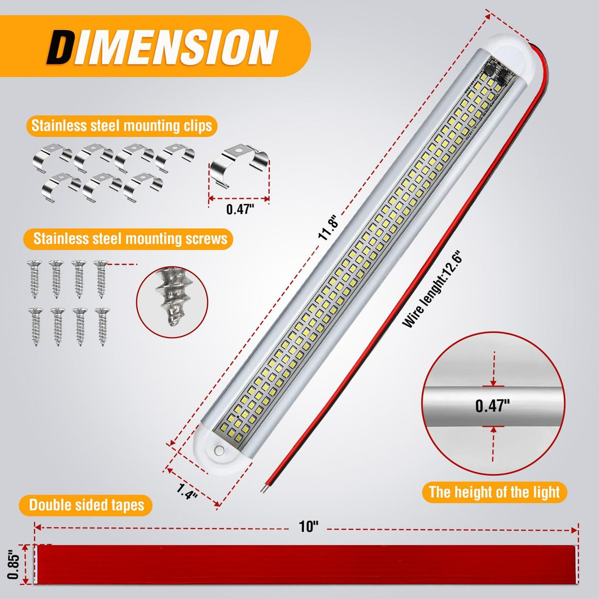 LED Interior Light Bar 8PCS 12 Inch Strip Lights | 120 LEDs with 1600LM Output On Off Switch and 12V to 85V Compatibility for RV Camper Enclosed Cargo Trailer Boat and Van
