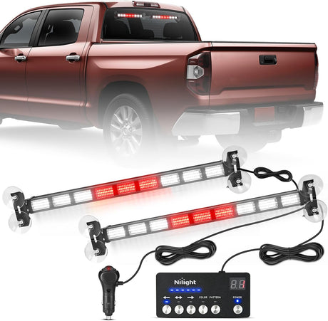 162 LED Traffic Advisor Strobe Light Bar 2-in-1 Red White Emergency Warning Hazard Lights with Controller 4 Switchable Color 36 Flash Pattern for Trucks Cars Tow Plow Construction Vehicles