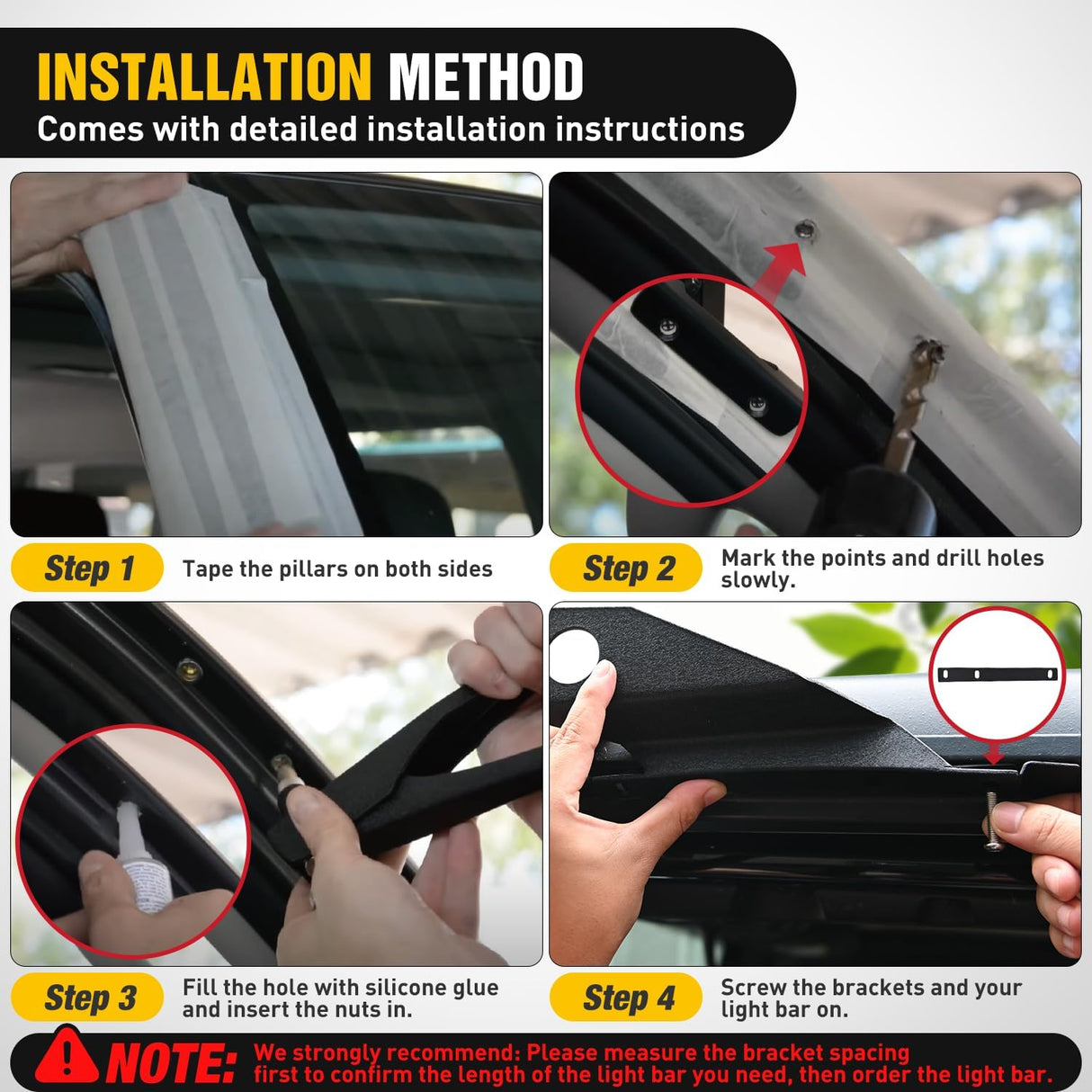 50 inch Straight LED Light Bar Bracket Mounting Upper Windshield Roof Cab Brackets Compatible with Toyota Tacoma 2005-2024