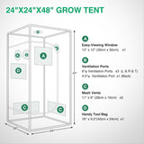 2x2 Grow Tent 24 Inchx24 Inchx48 Inch High Reflective Mylar Small Indoor Growing Tents 600D Oxford Cloth with Observation Window and Removable Floor Tray for Hydroponics Indoor Plants Fruit Flower Growing