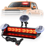 8LED Red Traffic Advisor Strobe Light Bar Hazard Safety | with Vacuum Suction Emergency Dash Warning Flashing Lights Front/Rear Windshield Visor for Truck Police Construction Vehicles
