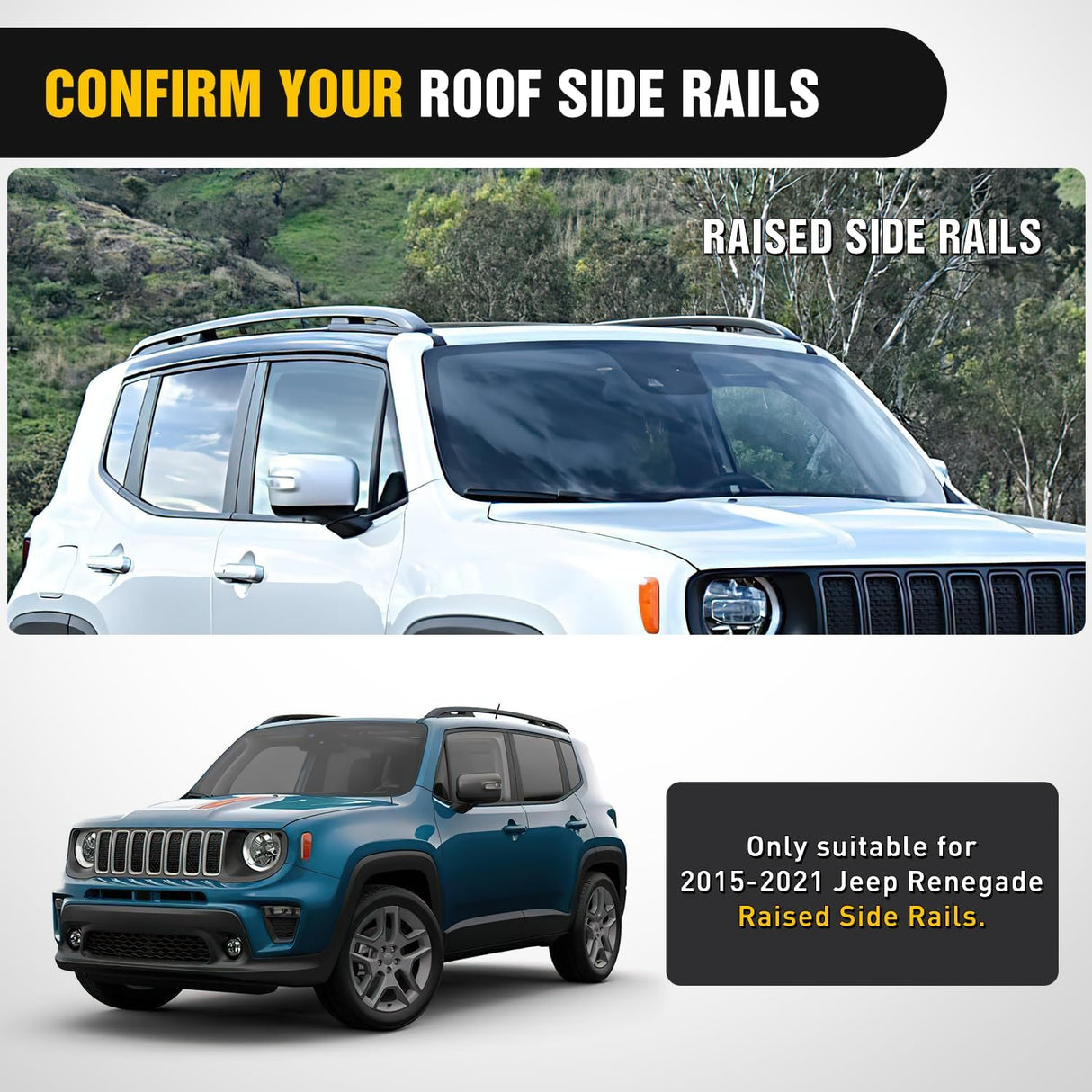 Roof Rack Cross Bars Fit for Jeep Renegade 2015 16 17 18 19 20 2021 with Factory Side Rails,Adjustable Aluminum Less Wind Noise Car Crossbars for Cargo Carrier Luggage Box Kayak Tent Snowboard