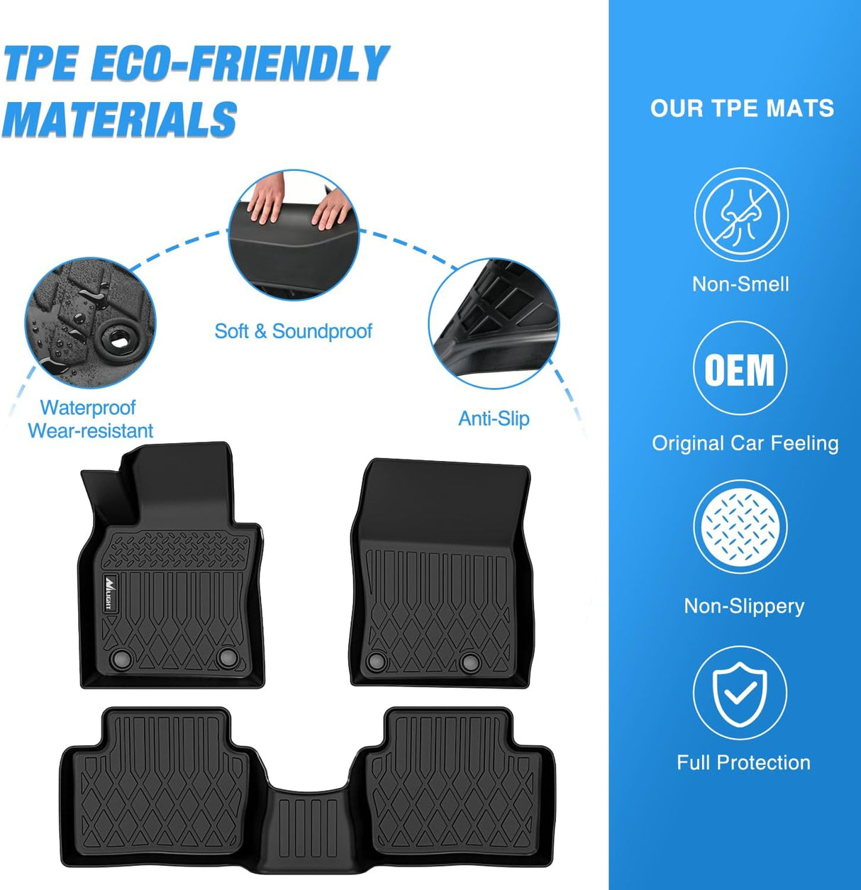 Floor Mat TPE Floor Mats for Mazda 3 (FWD Only) 2019 2020 2021 2022 2023 2024 2025 2026, All Weather Custom Fit Heavy Duty Floor Liners