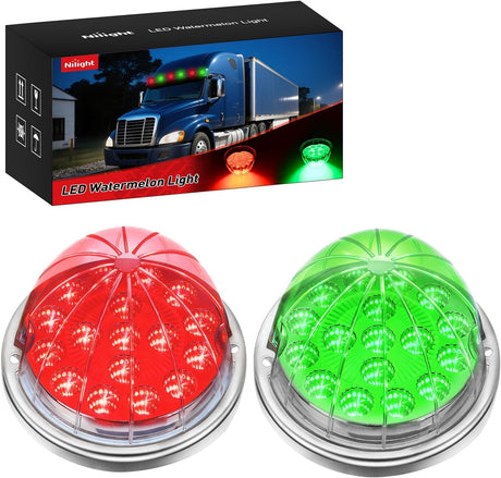 Watermelon Light 17 LED Dual Color 2PCS Stainless Steel Bezel Red to Green Side Marker Clearance Turn signal Lights 4 Plug IP68 Waterproof for Trailer Truck Pickup Camper RV ATV UTV Boat
