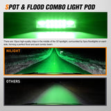 6 Inch Green LED Light Pods 2 PCS 60W Flood Spot Combo Beam Off Road Driving Fog Fishing Hunting Emergency Safety Signal Trailer Lighting for 12V 24V ATV UTV Pickup Truck Tractor Boat