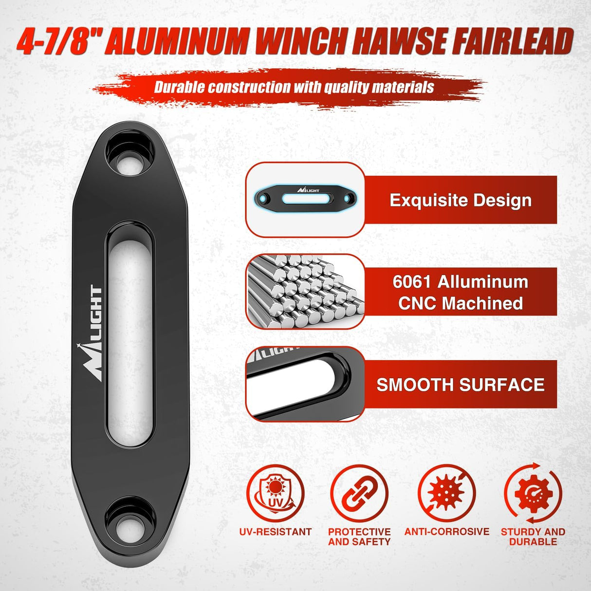 Winch Fairlead 4-7/8 Inch (124mm) Aluminum Hawse Fairlead Hole Spacing with Mounting Hardware Winch Hawse Fairlead for Synthetic Rope 2000-3500 LBS UTV ATV Winch Accessory Anodized Black