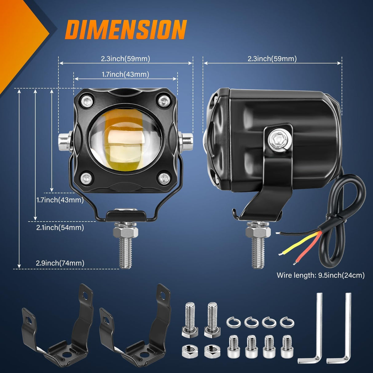 Motorcycle Driving Lights 1.7 inch White Amber Spot Beam Fog Light LED Pods IP67 Waterproof Auxiliary Offroad Lighting for Motorbike Dirt Bike e-Bike Scooter Snowmobile ATV UTV SUV Truck
