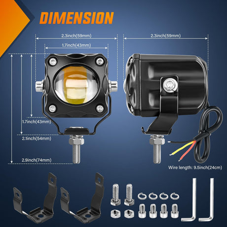 Motorcycle Driving Lights 1.7 inch White Amber Spot Beam Fog Light LED Pods IP67 Waterproof Auxiliary Offroad Lighting for Motorbike Dirt Bike e-Bike Scooter Snowmobile ATV UTV SUV Truck