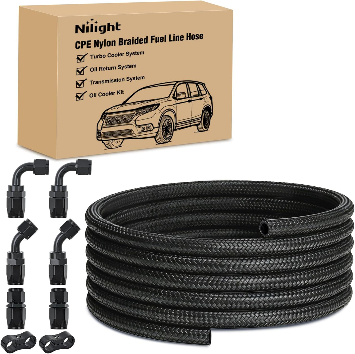 6AN 10FT CPE Fuel Hose Kit with 8PCS AN6 Fittings&Hose Separators | CPE Nylon Stainless Steel Braided Oil Gas Diesel Fuel Hose End Fitting Kit for Transmission Oil Cooler Vacuum Lines