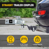 Straight Trailer Coupler with Security Latch&Chain for 2-Inch Hitch Ball, 2-1/2 Inch Channel,3500 LBS,Heavy Duty Trailler Tongue Coupler for Station Wagon, Truck, Bolted & Welded Installation
