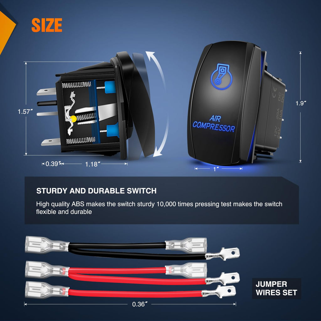 5Pin Laser On/Off SPST Air Compressor Rocker Switch Blue – Nilight