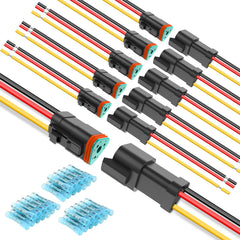3 Pin DT Connectors 16AWG 6 Kits Male and Female Electrical Connector Waterproof Plug and Play w/Heat Shrink Butt Terminals