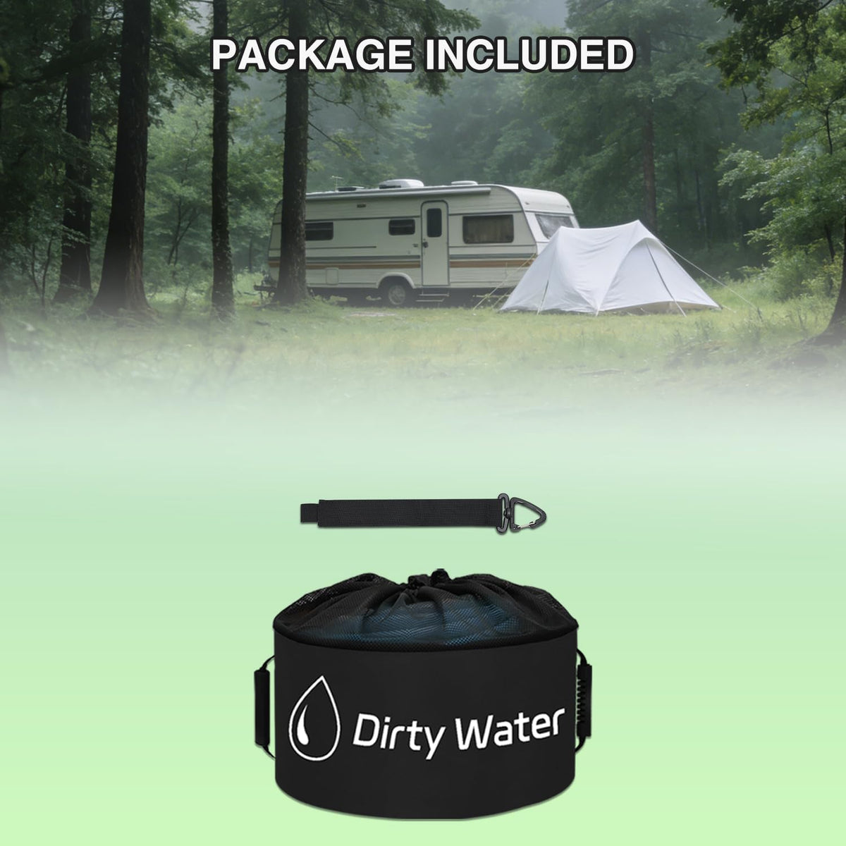 1 Pack RV Sewer Hose Storage Bag, Waterproof Black Bags with Drawstring Mesh Top RV Storage & Organization Bags Container for Sewer Fresh Water Hoses Electrical Cords Camper Tools Accessories