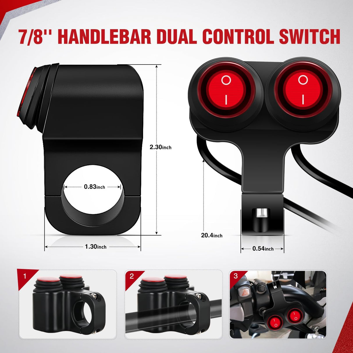 7/8 Inch Handlebar LED Light Pods 3 Inch White Amber Dual Color | 2 PCS 40 W Spot Beam Driving Fog Auxiliary Offroad Lamp with 16AWG Wiring Harness Kit for 12V Motorcycle Motorbike Dirt Bike