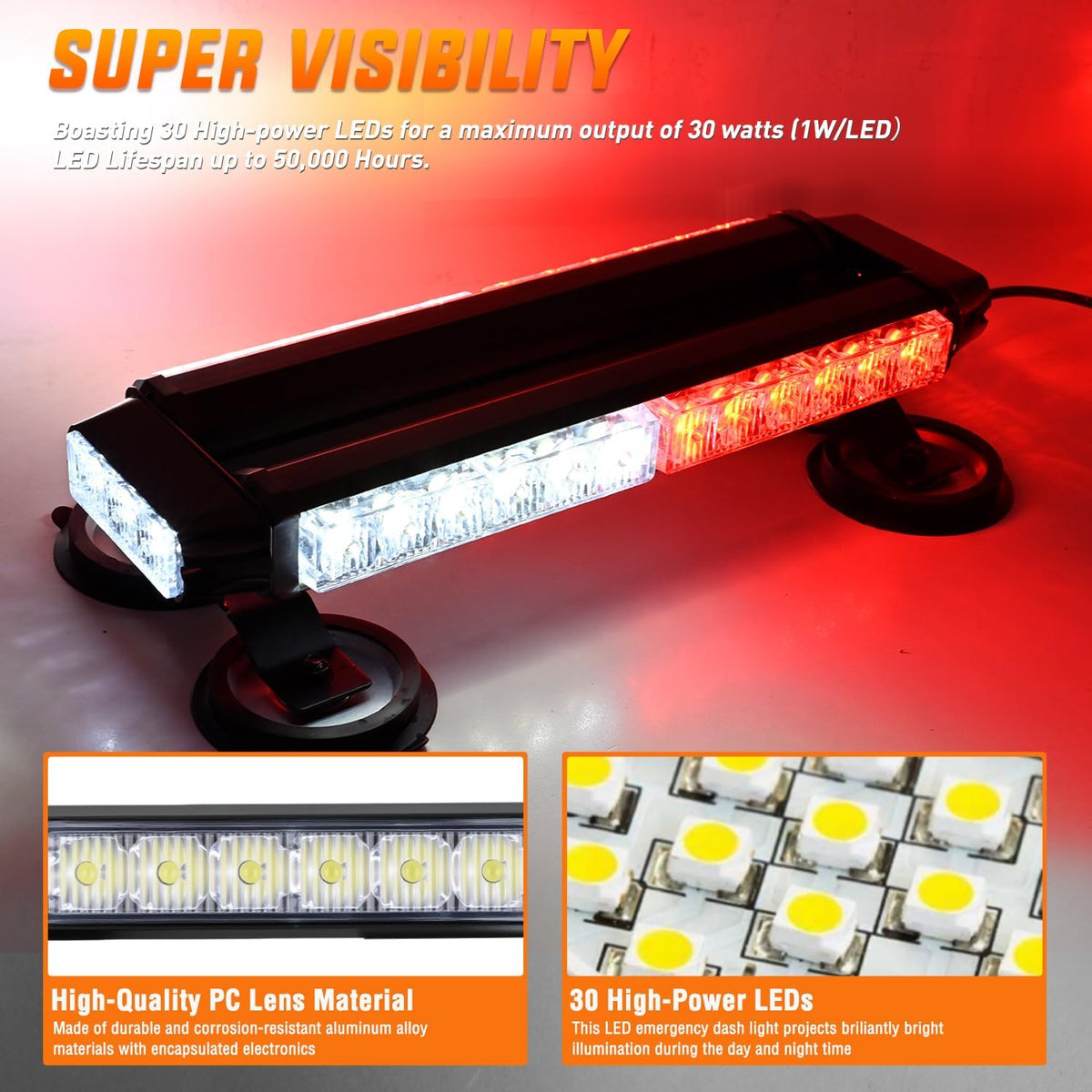 14.5 Inch 30LED Strobe Light Bar Double Side Rooftop Red White