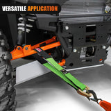 2 Inch x 38 Inch Axle Tie Down Straps with D-Rings & Protective Sleeves | 11,127 LBS Break Strength for Car Haulers Engine Hoists Trucks Trailers and UTVs 4 Pack Green