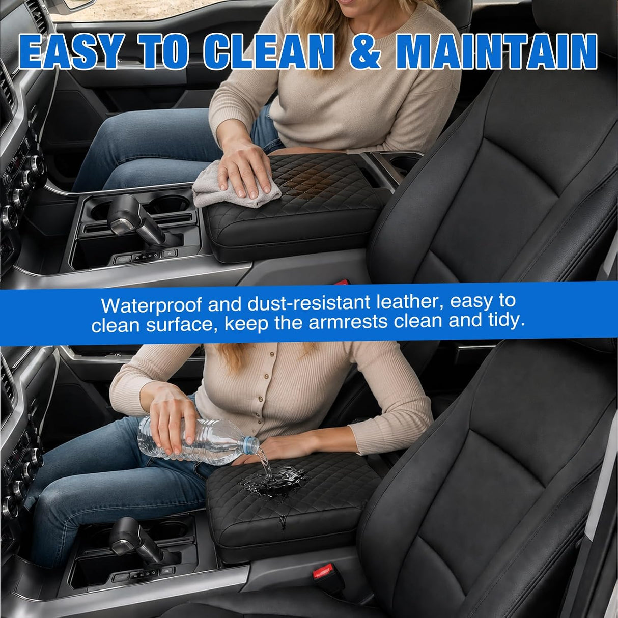 Center Console Cover for Ford F150 2021-2025 2026 Armrest Cushion | Nappa Leather Armrest Cover for Ford Car Accessories Waterproof Middle Console Cushion (Only fit for Work Surface Console)