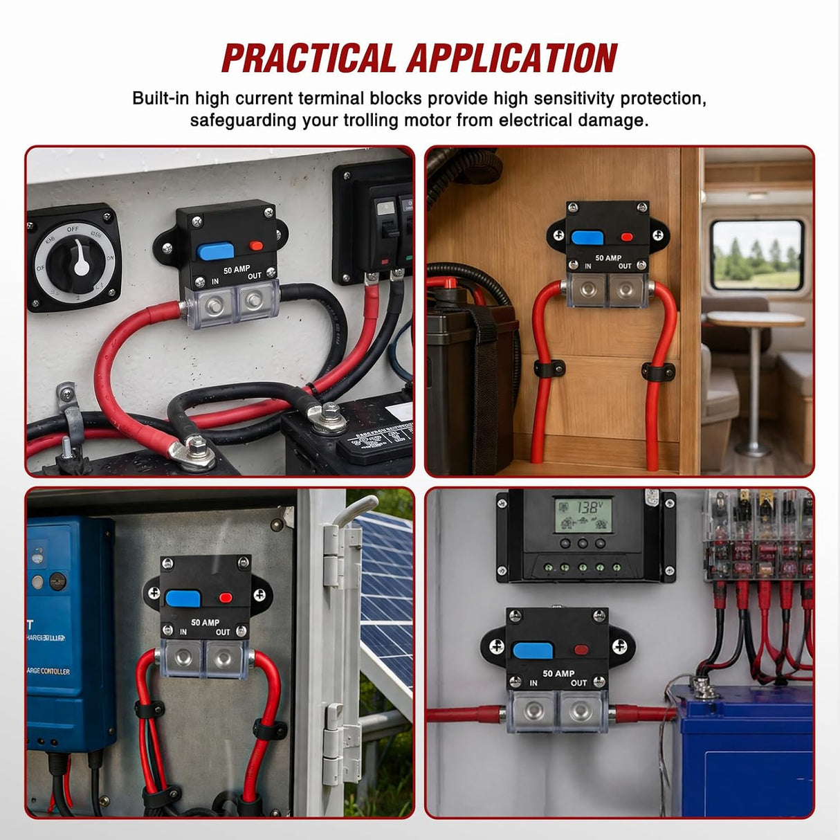 50 Amp Circuit Breaker w/Manual Reset 12V-42V Overload Protection | Resettable Switch Trolling Motor Auto Car Stereo Audio Inline Fuse Block Holders Inverter for Automotive RV Marine Boat