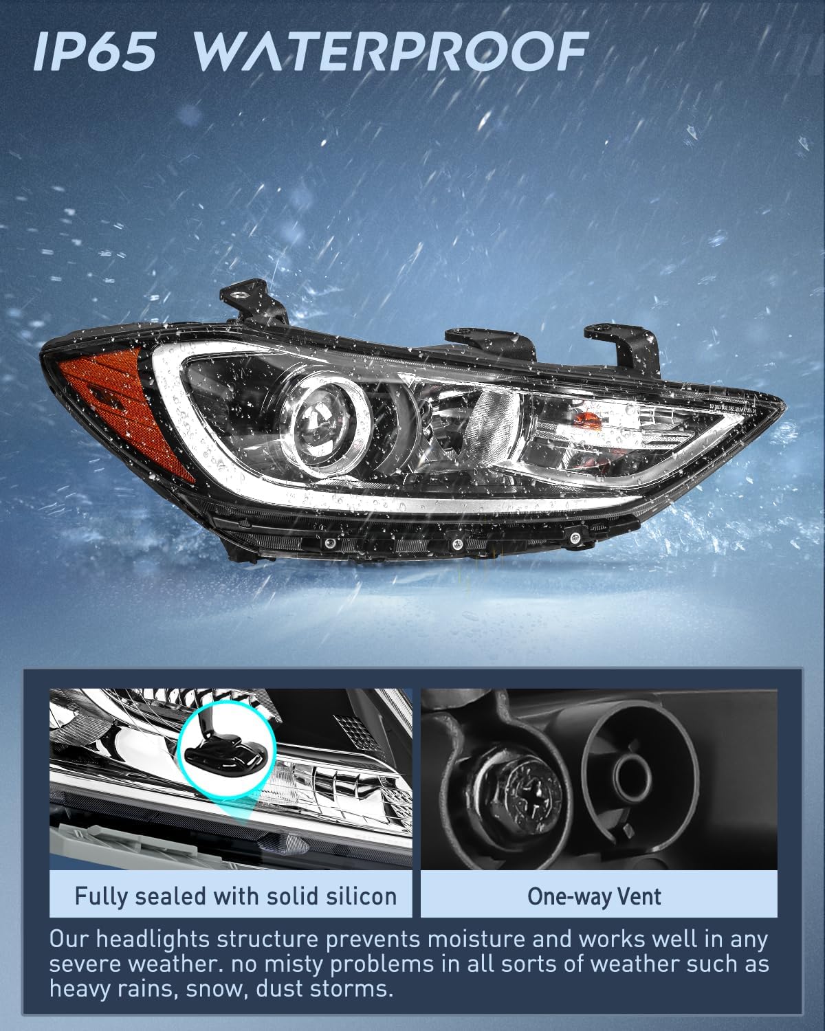 Headlight Assembly Compatible with 2017 2018 Hyundai Elantra | 2017 2018 Hyundai Elantra OE Style Projector Replacement Black Housing Amber Reflector Headlamp