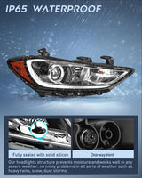 Headlight Assembly Compatible with 2017 2018 Hyundai Elantra | 2017 2018 Hyundai Elantra OE Style Projector Replacement Black Housing Amber Reflector Headlamp
