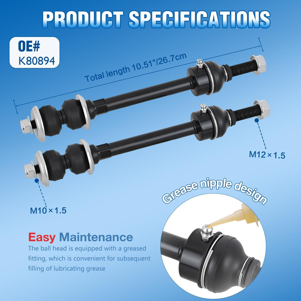 K80894 Front Stabilizer Sway Bar Links for Ram 1500 2006-2018 | for 2006-2018 Ram 1500 2019 2020 2021 2022 2023 2024 Ram 1500 Classic Driver and Passenger Side Link Kit