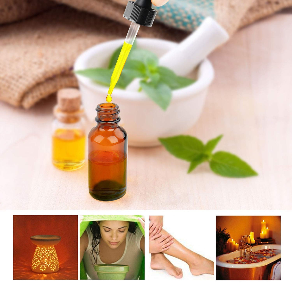 1oz Amber Glass Bottles for Essential Oils with Glass Eye Dropper - Pack of 6