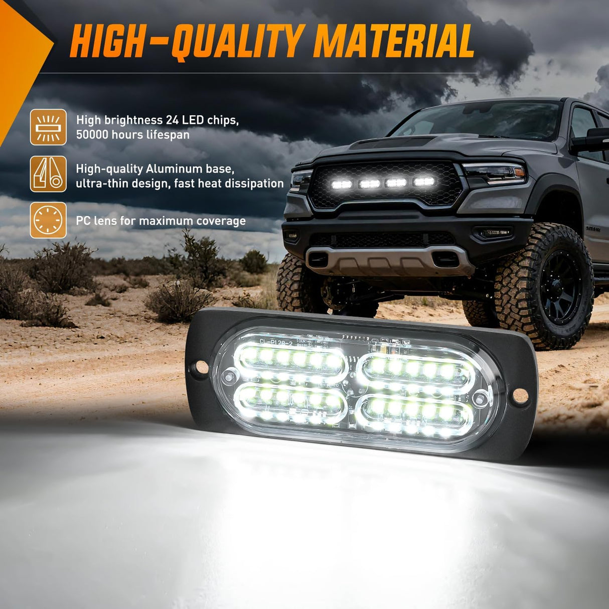 4PCS 24LED Emergency Strobe lights 12V 24V White Surface Mount Grille Hazard Safety Warning Light Sync Feature Side Flashing Marker Flash for Car Truck Campers