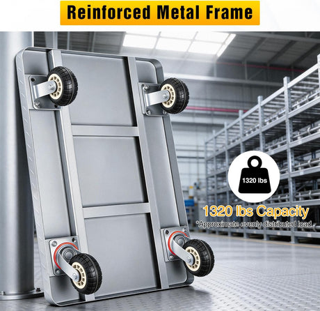 Stainless Steel Platform Cart 1320 lbs Heavy Duty Flatbed Push Dolly with 5 Inch Rubber Wheels 36 x 24 Inch Platform Truck for Warehouse Industrial Use Black