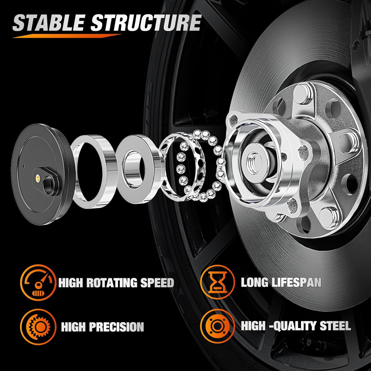 Rear Wheel Bearing and Hub Assembly for Jeep Patriot 2007-2017, Compass 2007–2016 & 2017 MK (FWD), Dodge Caliber 2007–2012, Avenger 2008-2014, Chrysler 200 2011-2014, 512332-2Pack