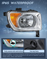 Headlight Assembly Compatible with 2003 2004 2005 2006 Honda Element OE Style Replacement Halogen Headlights Chrome Housing Amber Reflector Headlamp Passenger and Driver Side