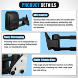 Towing Mirrors Manual Adjusted Flat Convex Glass Telescoping Folding Compatible With 1988-1998 Chevy Silverado GMC Sierra C/K 1500 2500 3500 Tahoe Suburban Yukon