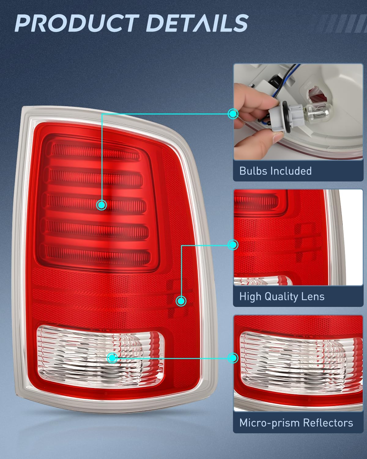 Taillight Assembly Compatible with 2013 2014 2015 2016 2017 2018 Dodge Ram 1500 2014-2018 Ram 2500 3500 LED Style Passenger Side Tail Light with Bulbs