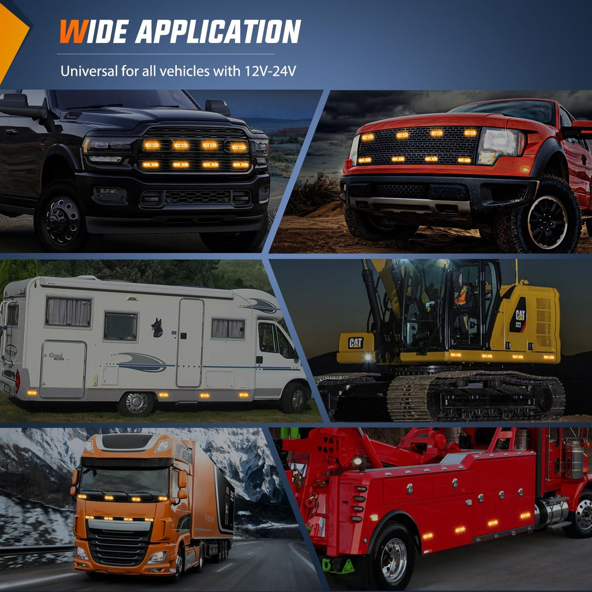 8PCS Led Strobe Lights with Controller 12V 24V Sync Feature Amber Light 12 24 LED Surface Mount Emergency Hazard Warning for Vehicle Car Truck RV ATV