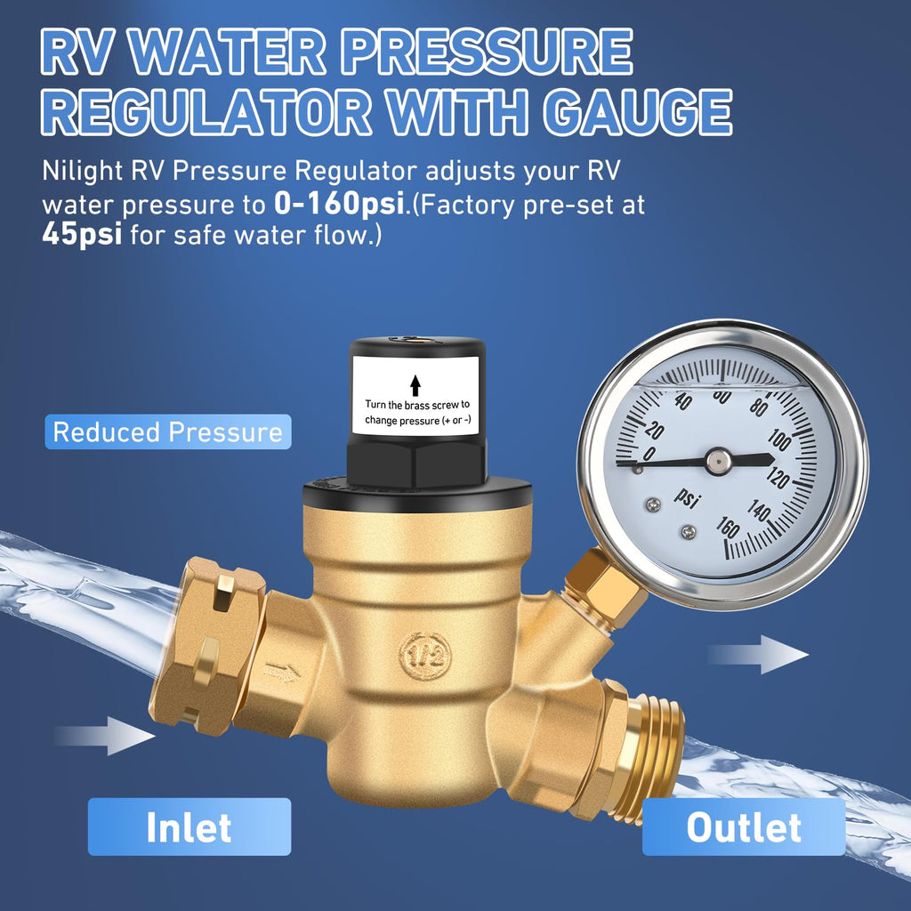 RV Water Pressure Regulator for RV Camper, Water Hose Pressure Regulat –  Nilight