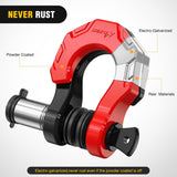 2 Pack 3/4 Inch D-Ring Separate Shackle 45,000 Lbs Break Strength | Includes 7/8 Inch Lock Pin, Isolators and Washers Off Road Recovery, for Tow Strap Winch Truck Vehicle Black&Red