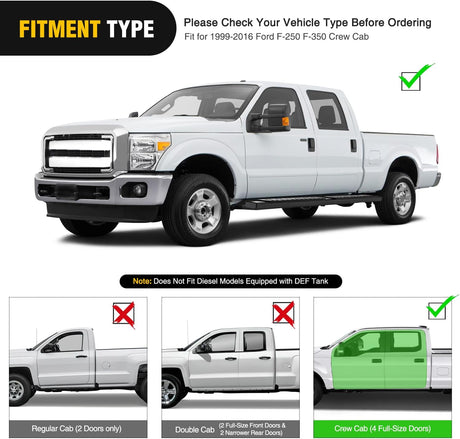 Running Boards for 1999-2016 Ford F-250 F-350 F450 F550 Super Duty Crew Cab 4 Full Size Doors 6 Inch Side Step Nerf Bars Black