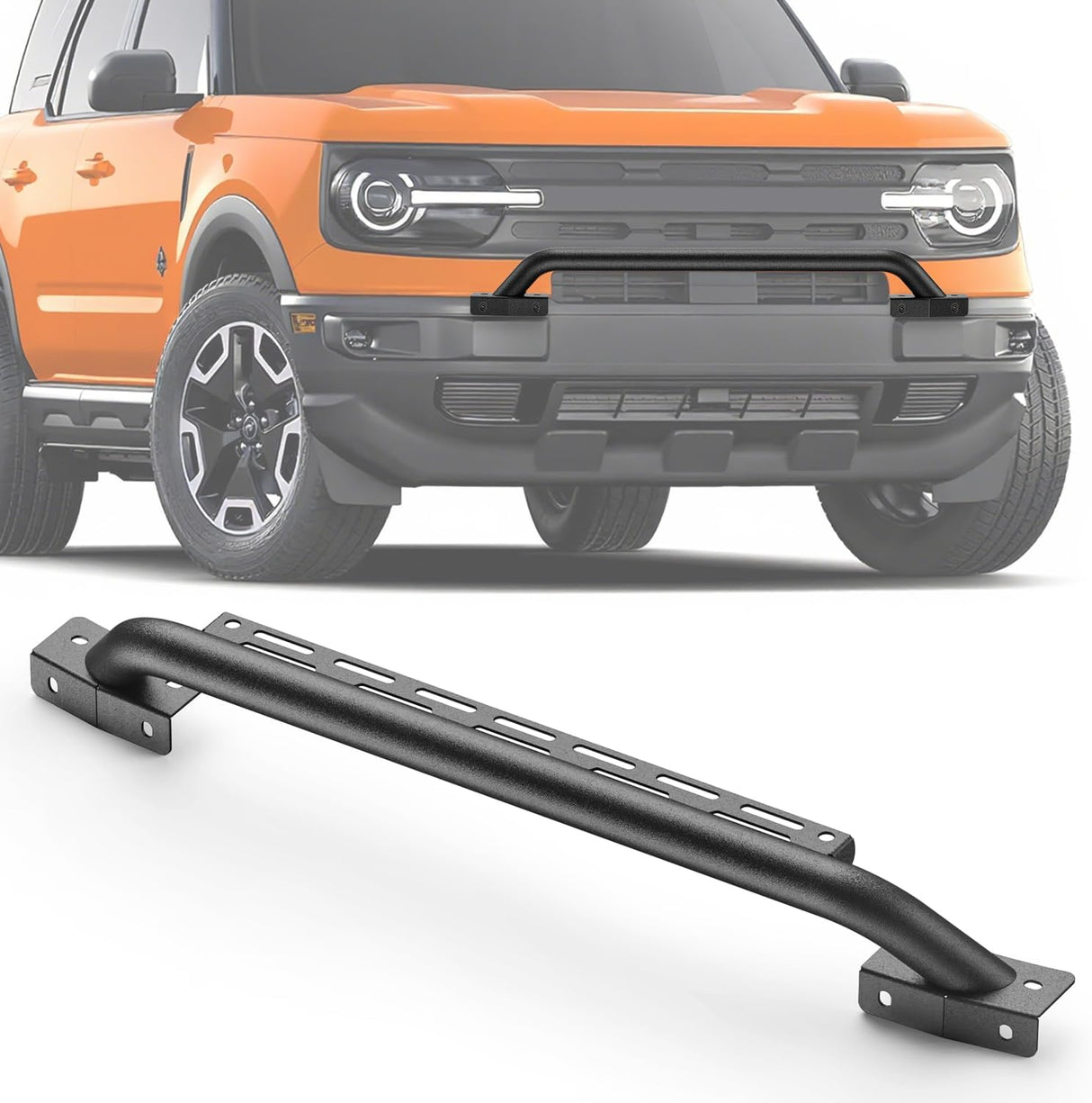 Grille Guard with Light Mounting Brackets for Ford Bronco 2021-2025 Modular Steel Bumper(Not fit Sport or Raptor) Heavy Duty Steel Front Bumper Protector Bull Bar, Matte Black